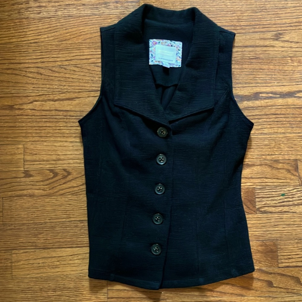 Anthropologie black seamed button front vest.  Worn once. Excellent condition